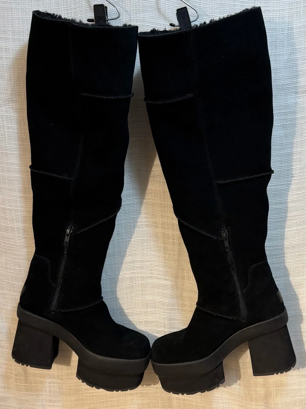 UGG New Heights Platform Xtra Boots Black Suede Tall Knee High 1157911 Size 9